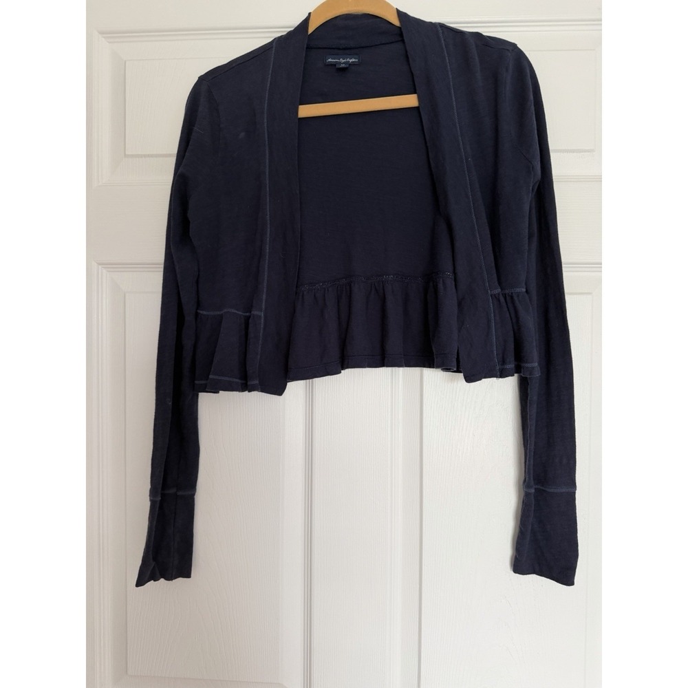 American Eagle Navy Blue Open Front Jersey Cardigan Lightweight Casual Layer S/P - Picture 2 of 9